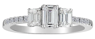 1.00 Carat of Diamonds Emerald Cut "Past, Present, Future" Ring, 14kt White Gold.......................NOW