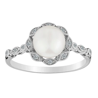 Created White Sapphire & Fresh Water Pearl Ring, Silver.....................NOW