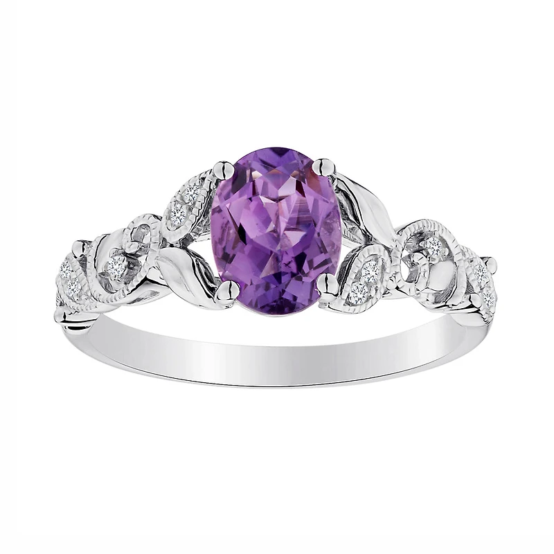 Genuine Amethyst & Created White Sapphire Ring, Silver.....................NOW