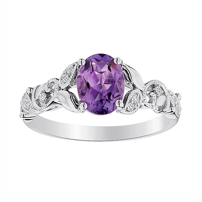 Genuine Amethyst & Created White Sapphire Ring, Silver.....................NOW