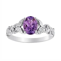 Genuine Amethyst & Created White Sapphire Ring, Silver.....................NOW