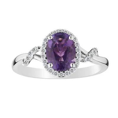 Amethyst & Created White Sapphire Ring