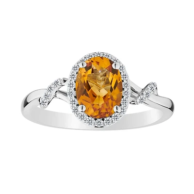 Citrine & Created White Sapphire Ring