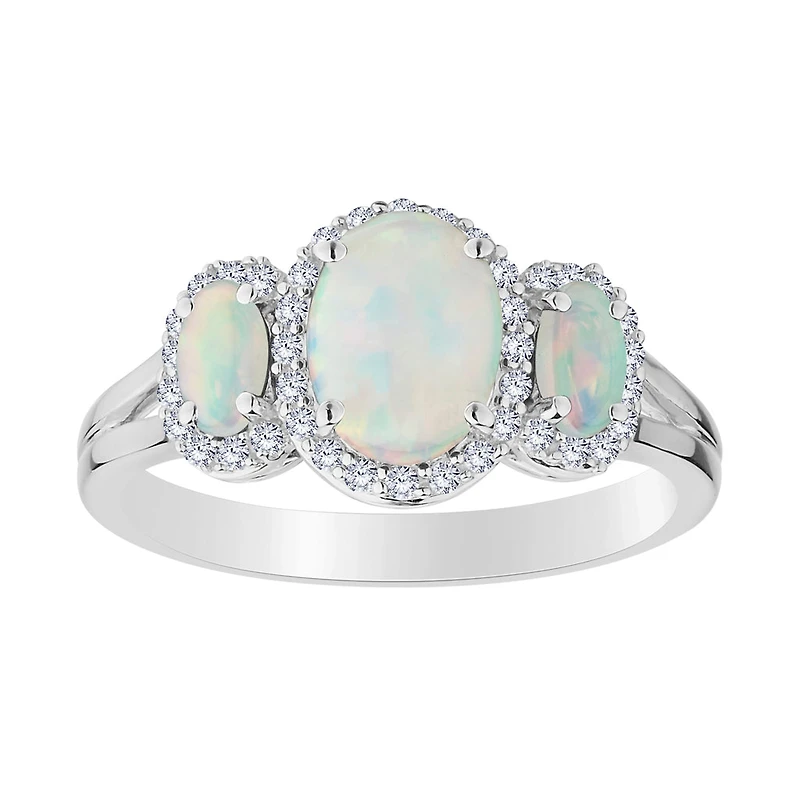 Created Opal & Created White Sapphire Ring, Silver.....................NOW