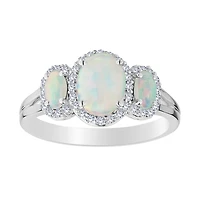 Created Opal & Created White Sapphire Ring, Silver.....................NOW