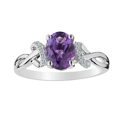 Amethyst & Created White Sapphire Ring, Silver.....................NOW