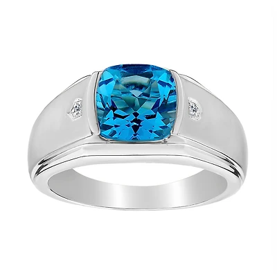 .014 Carat of Diamonds & Genuine Blue Topaz Gentleman's Ring, Silver.....................NOW
