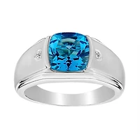 .014 Carat of Diamonds & Genuine Blue Topaz Gentleman's Ring, Silver.....................NOW