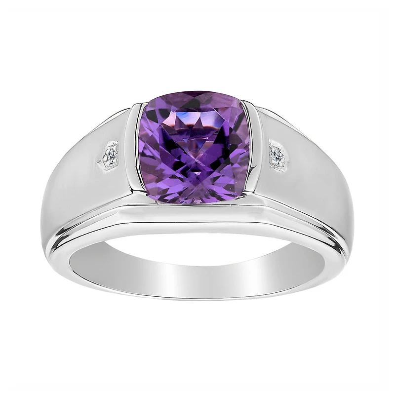 .014 Carat of Diamonds & Genuine Amethyst Gentleman's Ring, Silver.....................NOW