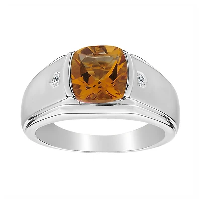 .014 Carat of Diamonds & Genuine Citrine Gentleman's Ring, Silver...................NOW