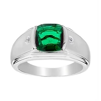 .014 Carat of Diamonds & Created Emerald Gentleman's Ring, Silver...................NOW