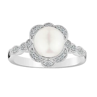 Created White Sapphire & Fresh Water Pearl Ring, Silver...............NOW
