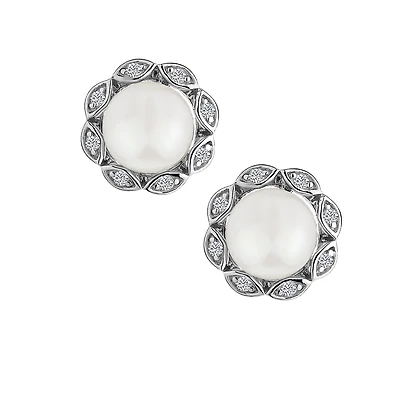 Created White Sapphire & Fresh Water Pearl Stud Earrings, Silver.....................NOW
