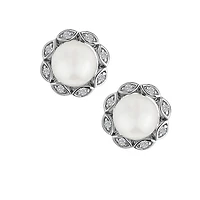 Created White Sapphire & Fresh Water Pearl Stud Earrings, Silver.....................NOW