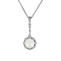Created White Sapphire & Fresh Water Pearl Pendant, Silver......................NOW