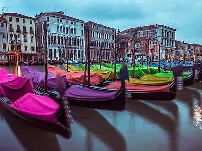 Assaf Frank - Gondolas parked on the grand canal, Venice