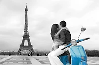 Paris - Eiffel Tower Blue Vespa Travel Romantic  