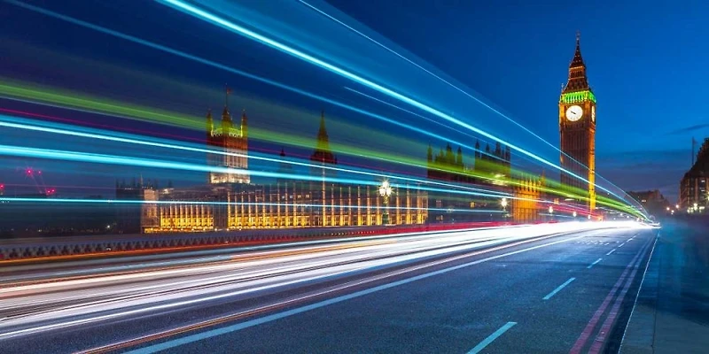 Assaf Frank - Westminster Abby and Big Ben with strip lights, London