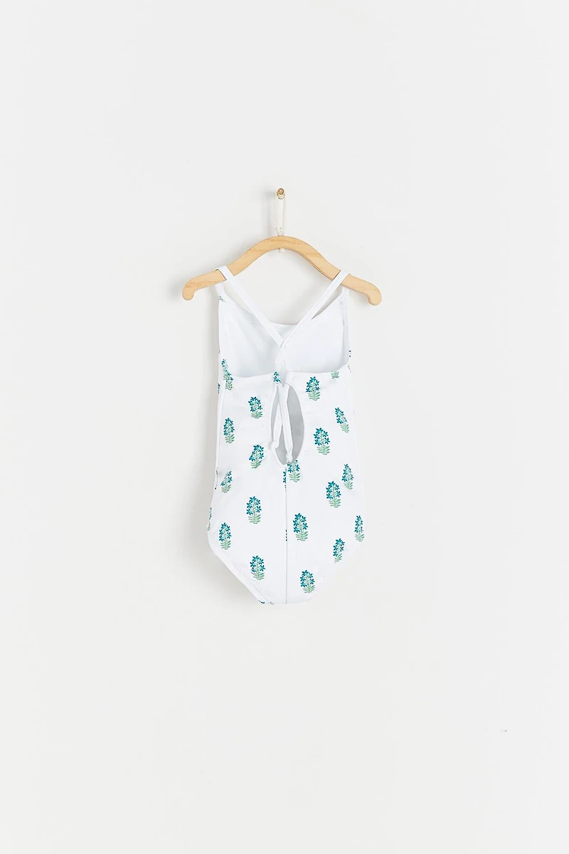 Block Print Ruffle Swimsuit
