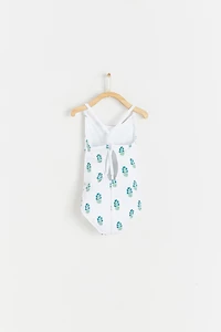 Block Print Ruffle Swimsuit