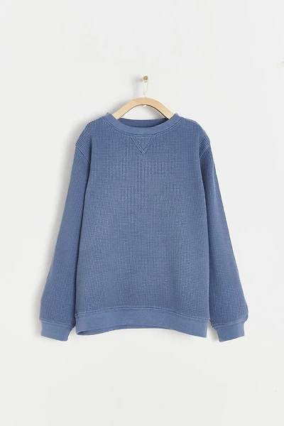 Waffle Round Neck Long Sleeve Top