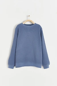 Waffle Round Neck Long Sleeve Top