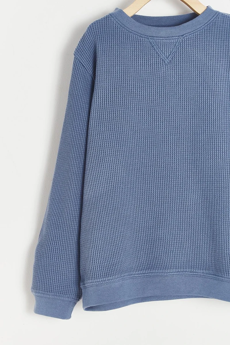 Waffle Round Neck Long Sleeve Top