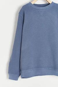 Waffle Round Neck Long Sleeve Top