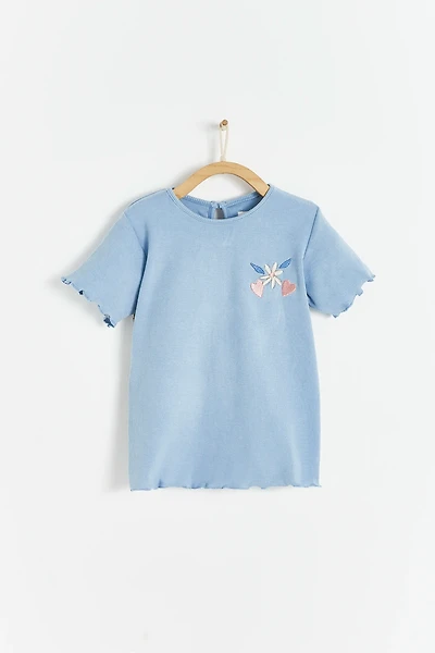 Heart Ribbed Cotton Short Sleeve Top