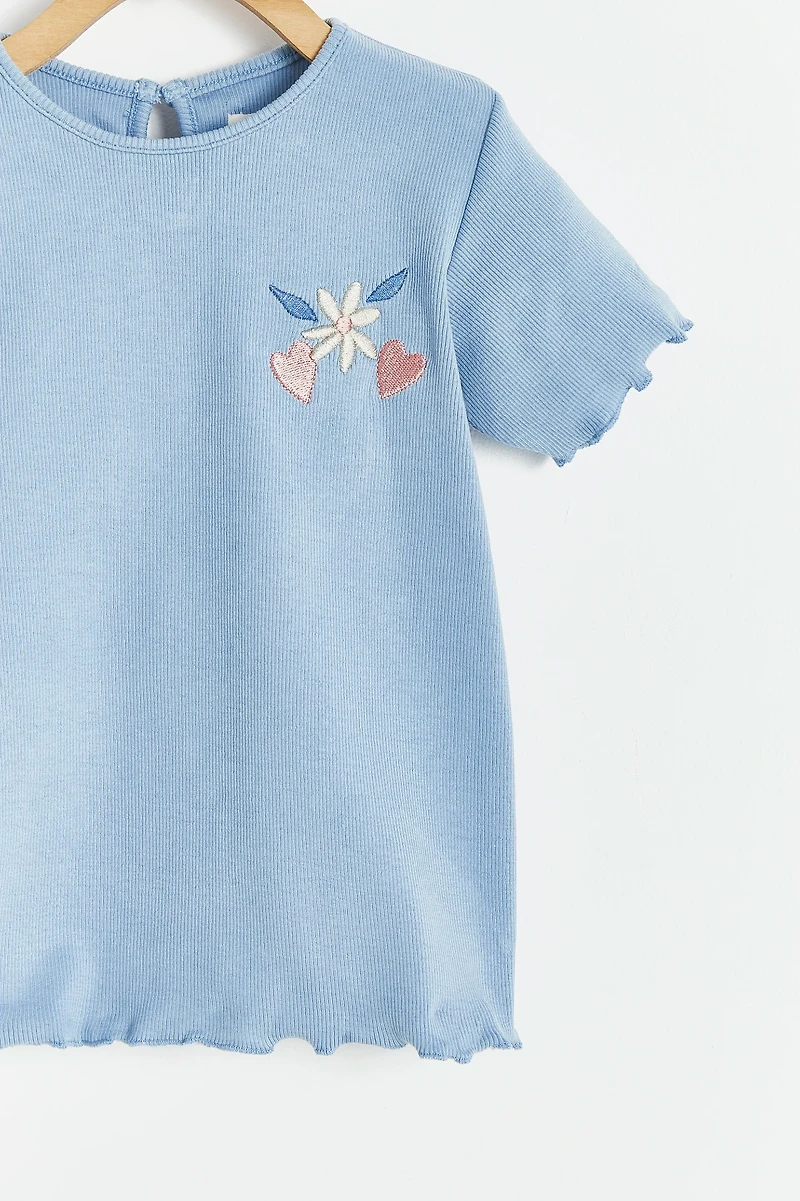 Heart Ribbed Cotton Short Sleeve Top