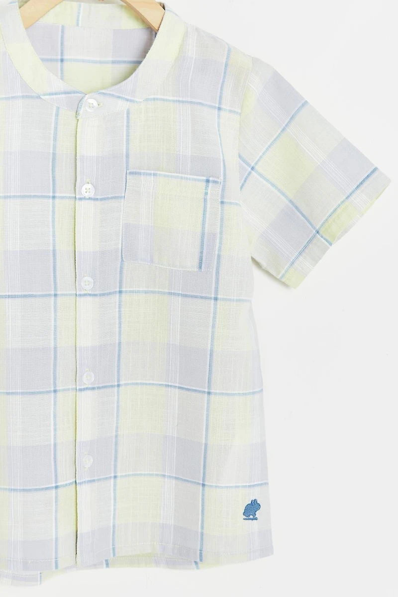Lion Mandarin Collar Short Sleeve Shirt