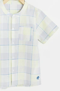 Lion Mandarin Collar Short Sleeve Shirt