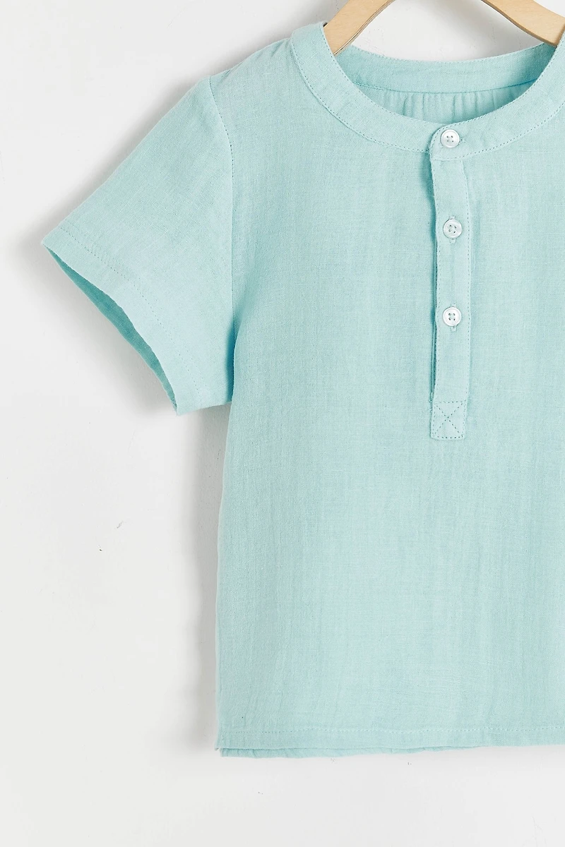Monet Mandarin Collar Short Sleeve Shirt