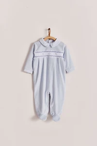 Smock Velour Footed Playsuit