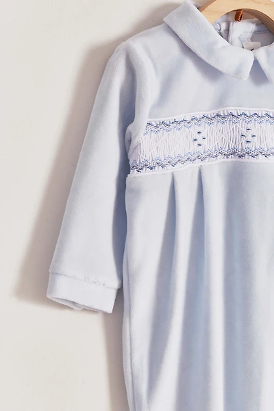 Smock Velour Footed Playsuit