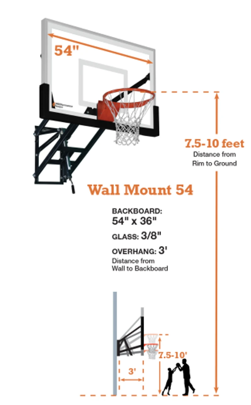 PROformance Wall Mount 54 Basketball System - Happy Backyards