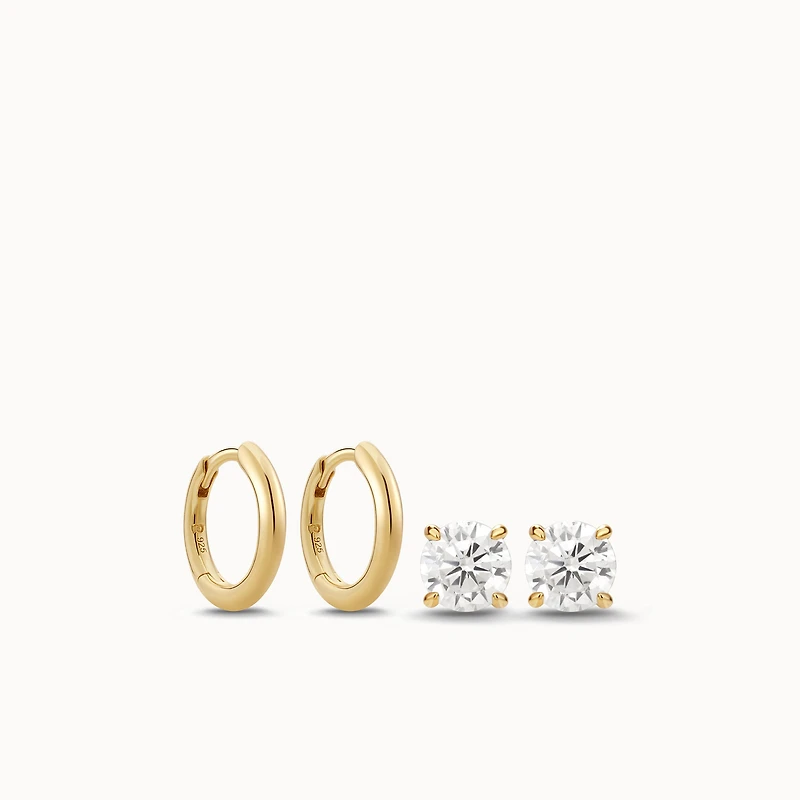 Classic 4mm CZ Studs & Huggies Set Hypoallergenic Earrings | Rowan