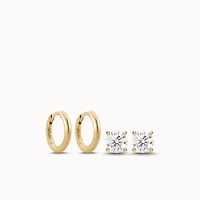 Classic 4mm CZ Studs & Huggies Set Hypoallergenic Earrings | Rowan