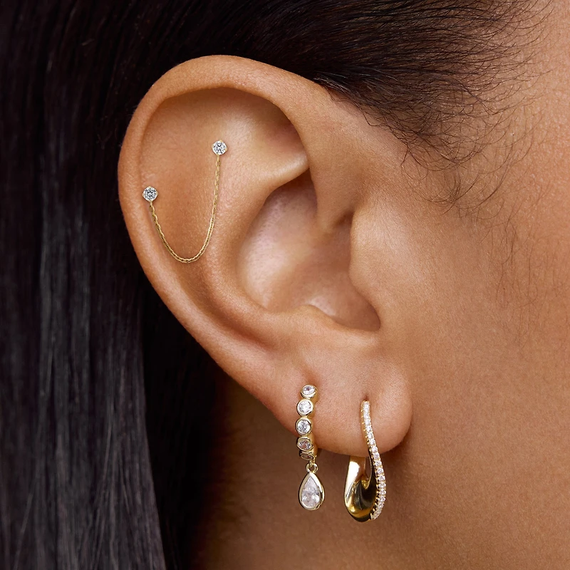 24k Titanium Double CZ Flat Back Stud Hypoallergenic Earrings | Rowan