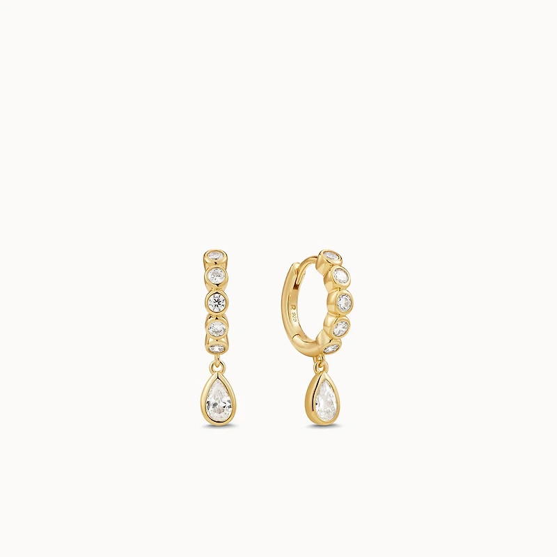 Bezel CZ Drop Huggies Hypoallergenic Earrings | Rowan