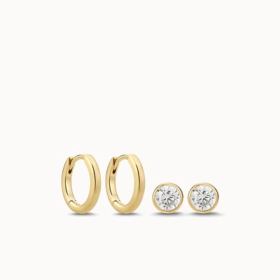 Bezel Studs & Square Edge Huggies Set Hypoallergenic Earrings | Rowan