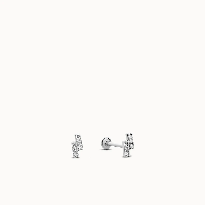 14k Flat Back Diamond Double Bar Stud Hypoallergenic Earrings