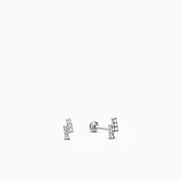 14k Flat Back Diamond Double Bar Stud Hypoallergenic Earrings