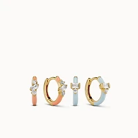 Blue & Peach Enamel Huggies Set Hypoallergenic Earrings | Rowan
