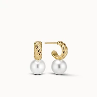Pearl Drop Scalloped Hoops Hypoallergenic Earrings | Rowan