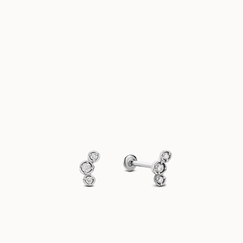14k Flat Back Triple Diamond Stud Hypoallergenic Earrings | Rowan