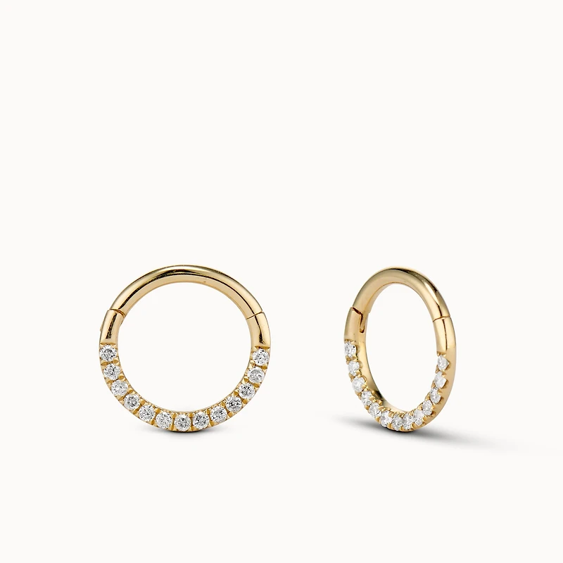 14k Full Diamond Clicker Hoop Hypoallergenic Earrings | Rowan