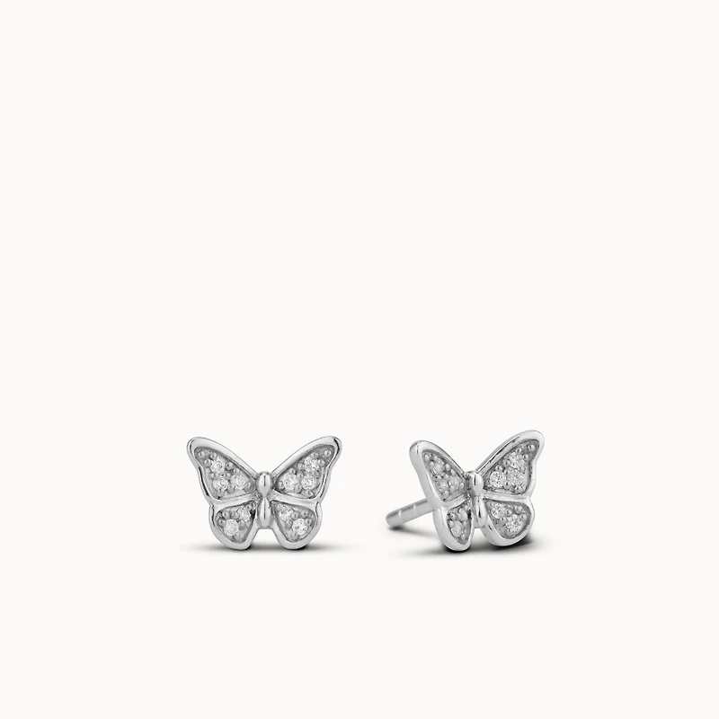 Butterfly Pavé Studs Clear Hypoallergenic Earrings | Rowan