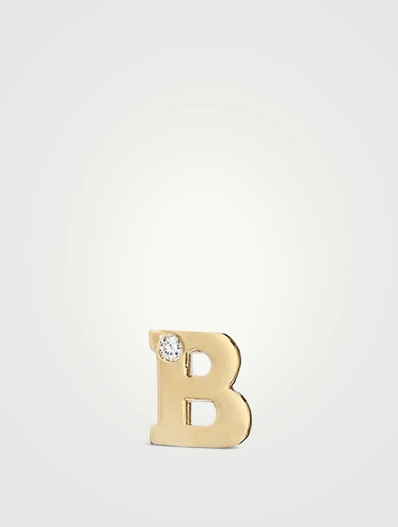 Love Letter 14K Gold B Initial Stud Earring With Diamond