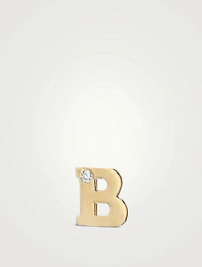 Love Letter 14K Gold B Initial Stud Earring With Diamond